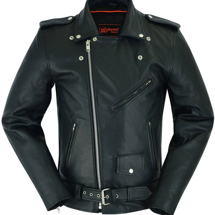 Men's Classic Plain Side Police Style M/C Jacket - TALL