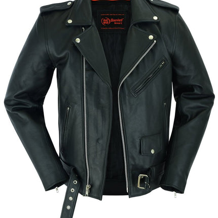 Men's Classic Plain Side Police Style M/C Jacket - TALL