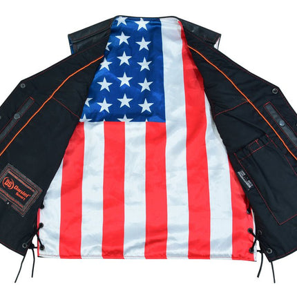 Men's Honor Ride Black Leather Motorcycle with Vest Red Stitching