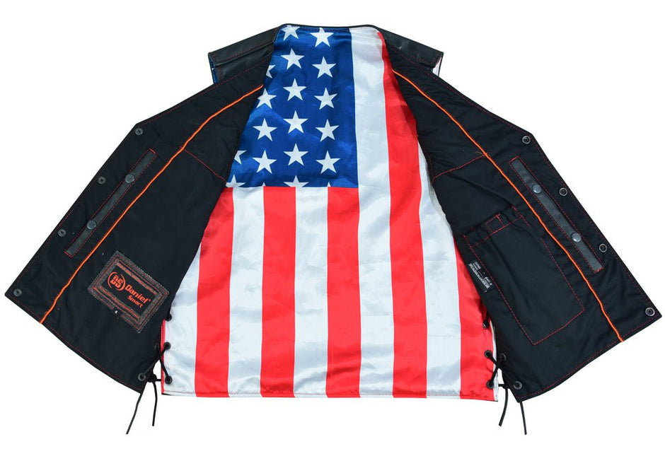 Men's Honor Ride Black Leather Motorcycle with Vest Red Stitching