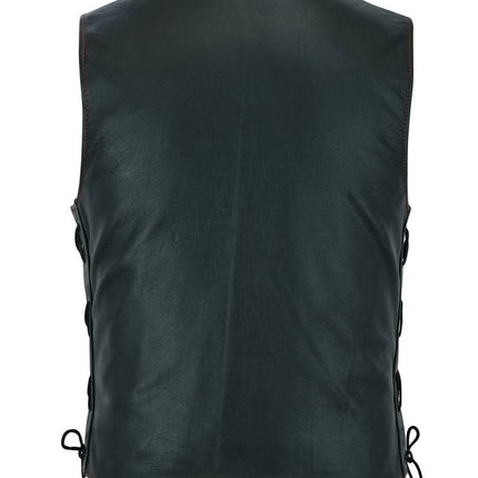 Men's Honor Ride Black Leather Motorcycle with Vest Red Stitching