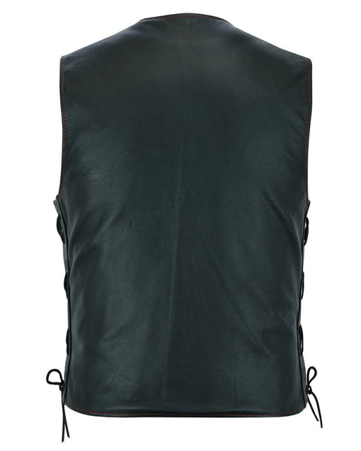 Men's Honor Ride Black Leather Motorcycle with Vest Red Stitching