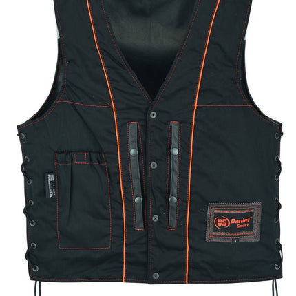 Men's Honor Ride Black Leather Motorcycle with Vest Red Stitching