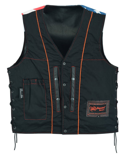 Men's Honor Ride Black Leather Motorcycle with Vest Red Stitching