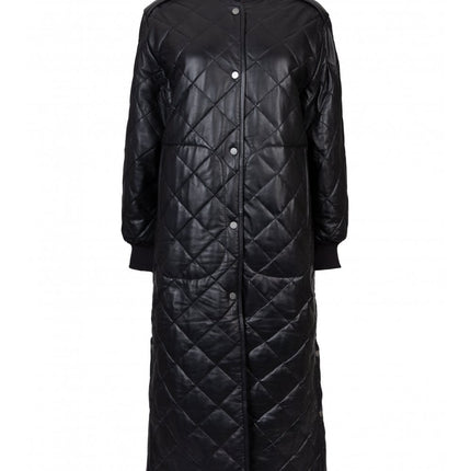 Women's Quilted Leather Puffer Downs Parka Long Coat Jacket
