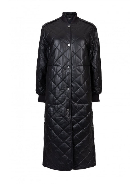 Women's Quilted Leather Puffer Downs Parka Long Coat Jacket