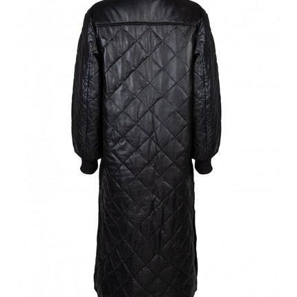 Women's Quilted Leather Puffer Downs Parka Long Coat Jacket