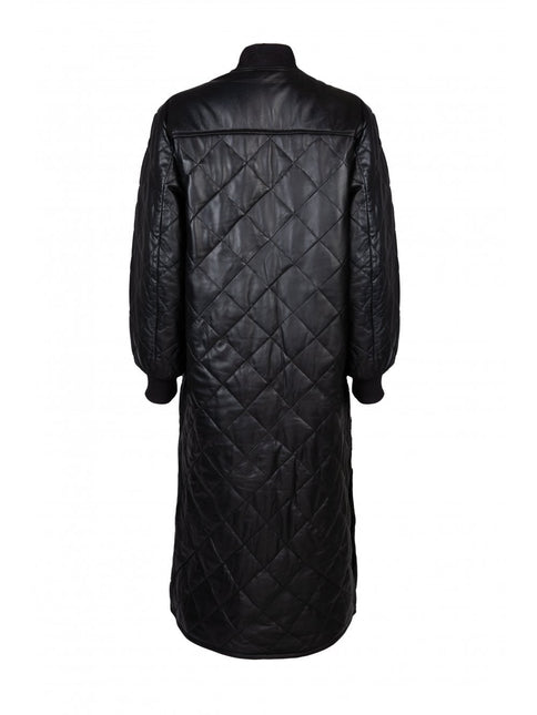 Women's Quilted Leather Puffer Downs Parka Long Coat Jacket