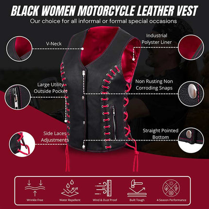 Women's Side Lace Vest w/ Red Satin Lining