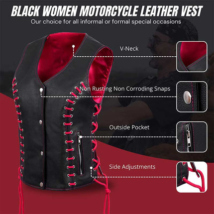 Women's Side Lace Vest w/ Red Satin Lining