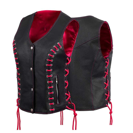 Women's Side Lace Vest w/ Red Satin Lining