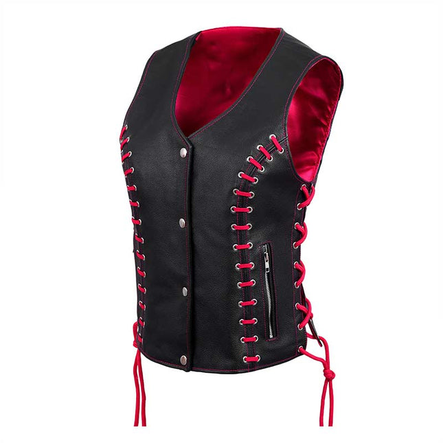 Women's Side Lace Vest w/ Red Satin Lining
