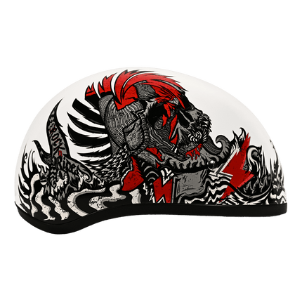DOT Approved Daytona Motorcycle Half Face Helmet - Skull Cap Graphics for Men & Women, Scooters, ATVs, UTVs & Choppers - W/ Rockin' Reaper