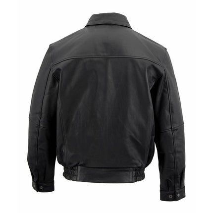 Men's Spread Collar Black Leather Bomber Jacket
