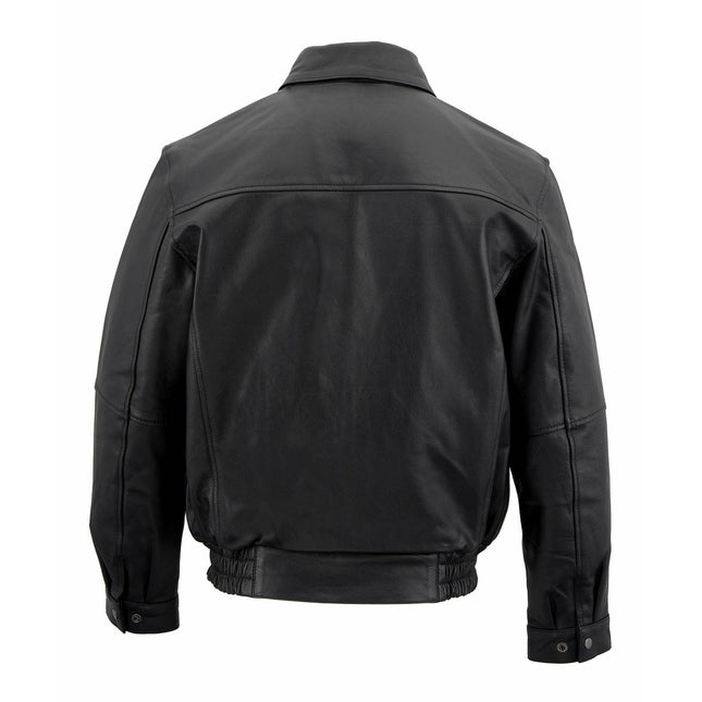 Men's Spread Collar Black Leather Bomber Jacket