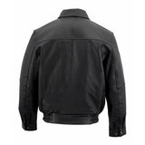 Men's Spread Collar Black Leather Bomber Jacket