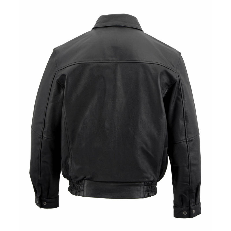Men's Spread Collar Black Leather Bomber Jacket