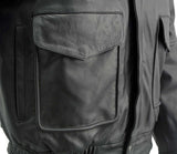 Men's Spread Collar Black Leather Bomber Jacket