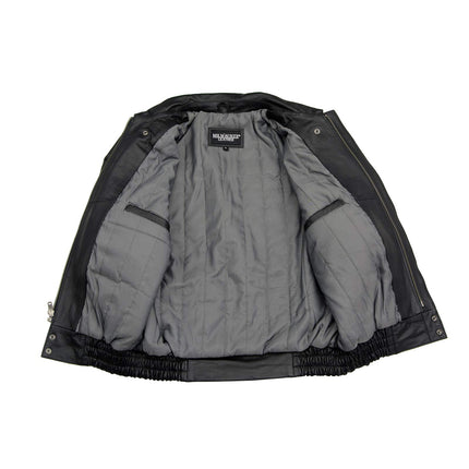 Men's Spread Collar Black Leather Bomber Jacket
