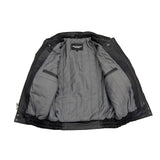 Men's Spread Collar Black Leather Bomber Jacket
