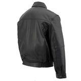 Men's Spread Collar Black Leather Bomber Jacket
