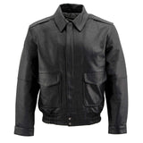 Men's Spread Collar Black Leather Bomber Jacket