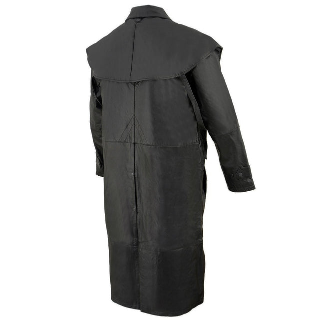 Black Leather Trench Coat Mens Cowhide Duster With Removable Liner