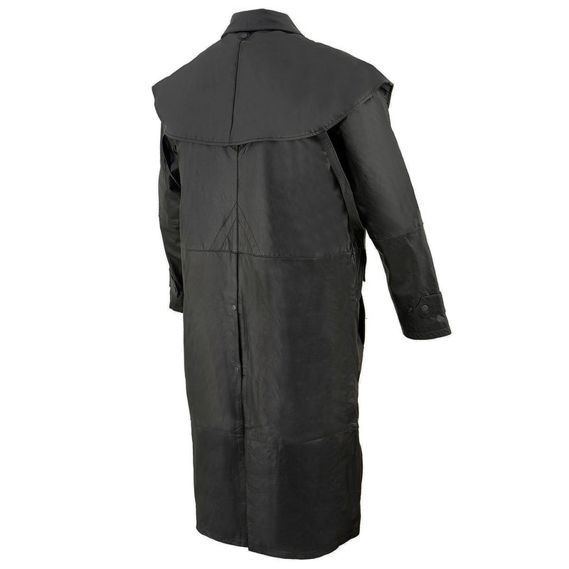 Black Leather Trench Coat Mens Cowhide Duster With Removable Liner