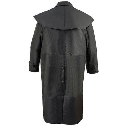 Black Leather Trench Coat Mens Cowhide Duster With Removable Liner