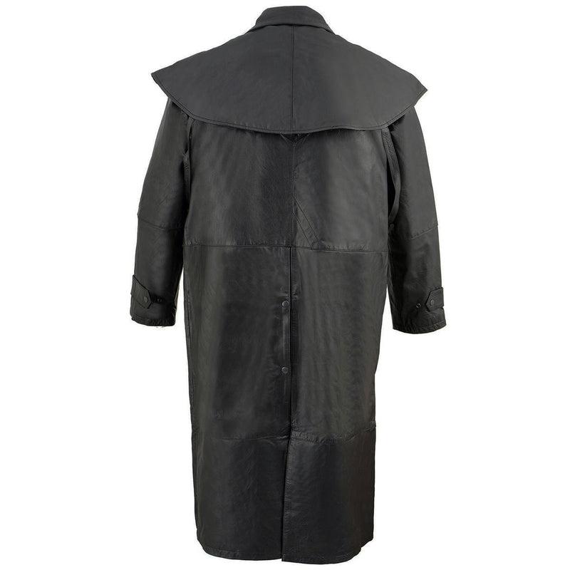 Black Leather Trench Coat Mens Cowhide Duster With Removable Liner