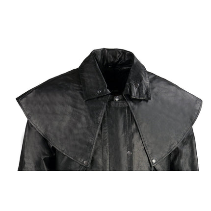 Black Leather Trench Coat Mens Cowhide Duster With Removable Liner