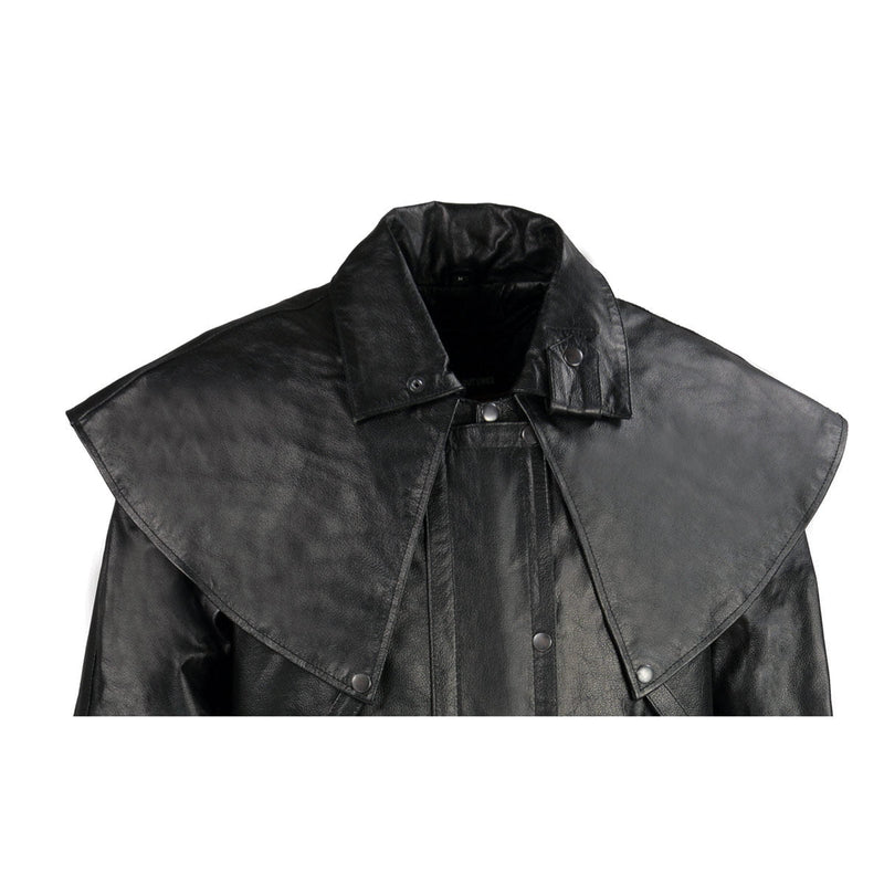 Black Leather Trench Coat Mens Cowhide Duster With Removable Liner