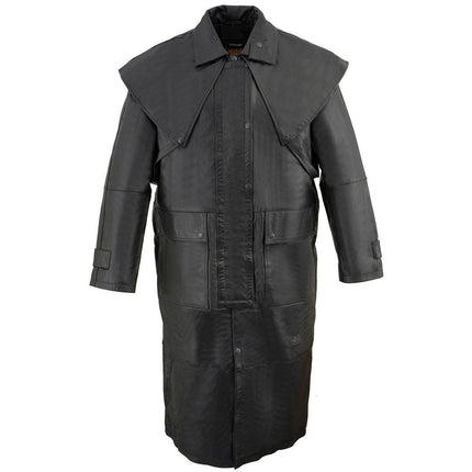 Black Leather Trench Coat Mens Cowhide Duster With Removable Liner