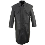 Black Leather Trench Coat Mens Cowhide Duster With Removable Liner