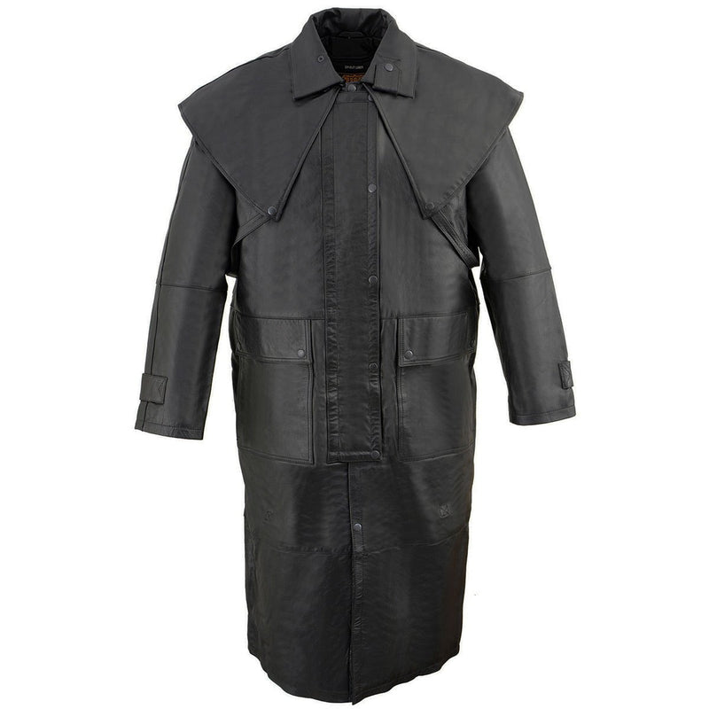 Black Leather Trench Coat Mens Cowhide Duster With Removable Liner