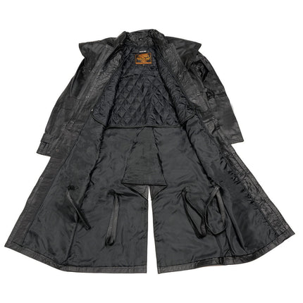 Black Leather Trench Coat Mens Cowhide Duster With Removable Liner