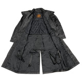 Black Leather Trench Coat Mens Cowhide Duster With Removable Liner