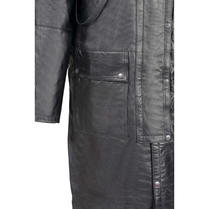 Black Leather Trench Coat Mens Cowhide Duster With Removable Liner