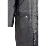 Black Leather Trench Coat Mens Cowhide Duster With Removable Liner
