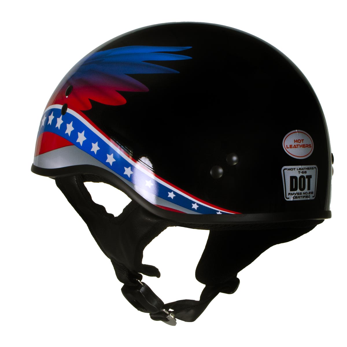 Hot Leathers T68 'Eagle Wings' Black Advanced DOT Motorcycle Skull Cap Helmet Hot Leathers T68 'Eagle Wings' Black Advanced DOT Motorcycle Skull Cap Helmet