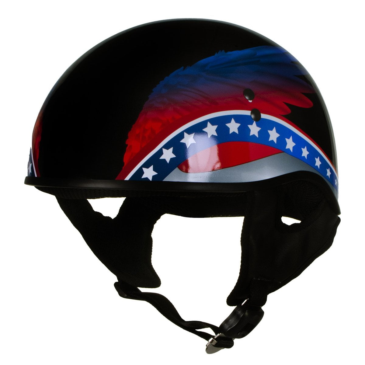 Hot Leathers T68 'Eagle Wings' Black Advanced DOT Motorcycle Skull Cap Helmet Hot Leathers T68 'Eagle Wings' Black Advanced DOT Motorcycle Skull Cap Helmet