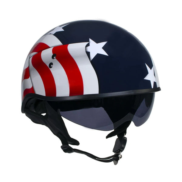 Blue Flag DOT Motorcycle Half Helmet w/ Drop Down Visor