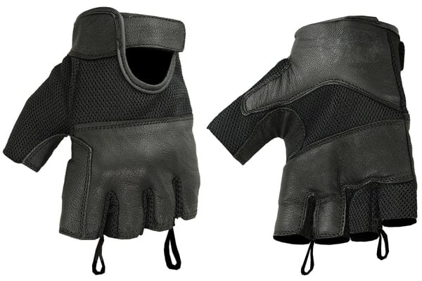 Men's Mesh & Leather Combo Fingerless Gloves