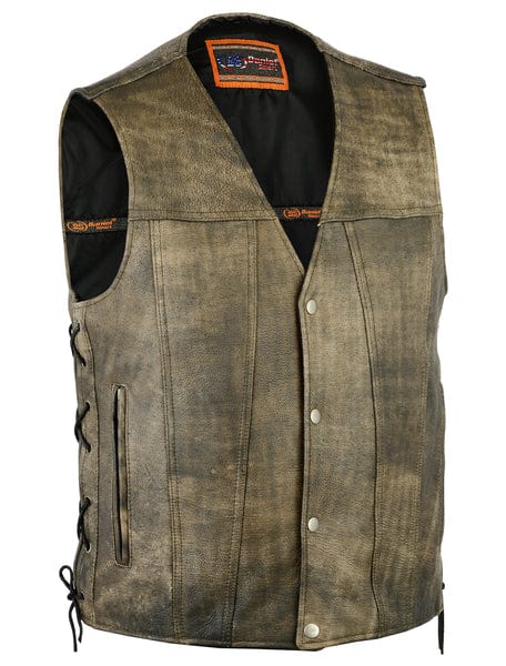 Men's Single Back Panel Brown Leather Motorcycle Vest