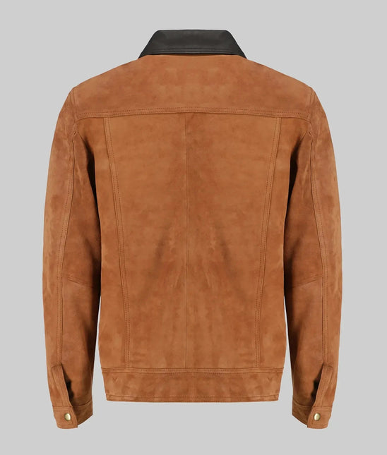 Men's Cognac Suede Leather Trucker Jacket