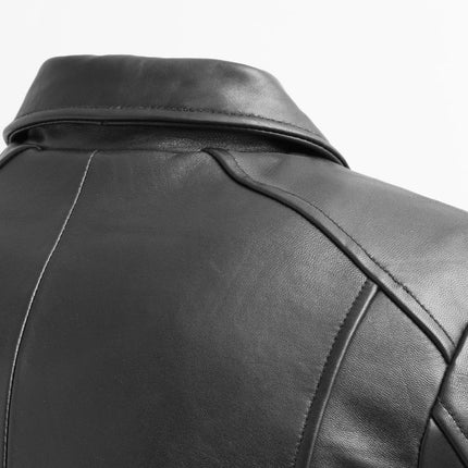 FM Women's 3/4 Length Lambskin Leather Fashion Trench Coat