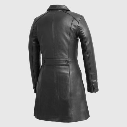 FM Women's 3/4 Length Lambskin Leather Fashion Trench Coat