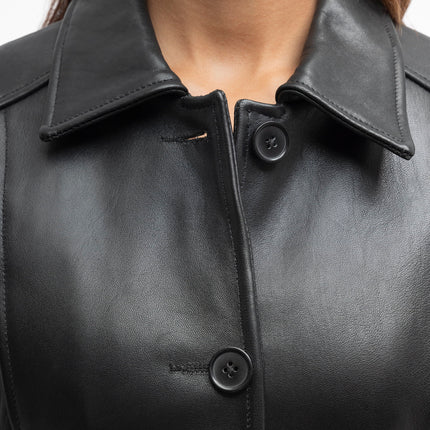 FM Women's 3/4 Length Lambskin Leather Fashion Trench Coat