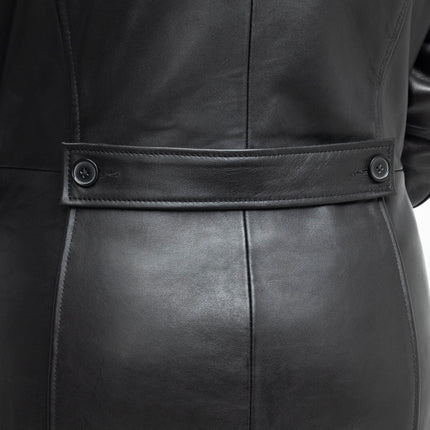 FM Women's 3/4 Length Lambskin Leather Fashion Trench Coat
