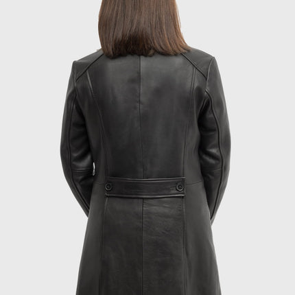 FM Women's 3/4 Length Lambskin Leather Fashion Trench Coat